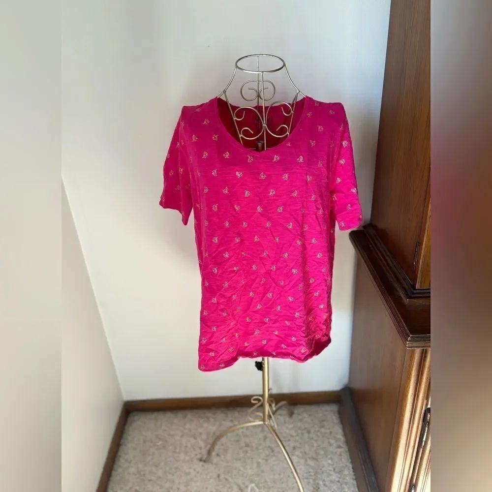 Chico's The Ultimate Tee V Neck Printed Size L Pink